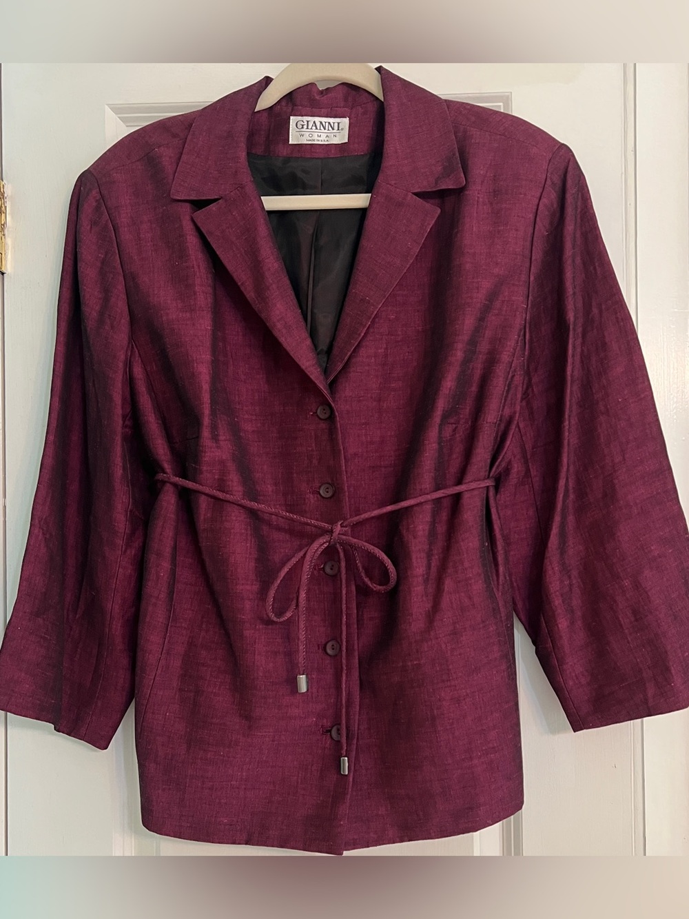 VTG 90s Gianni Woman Iridescent Fuchsia/Black Linen 3/4 Length Sleeve Jacket 18